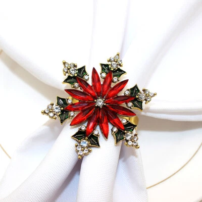 6 Piezas Servilleta Anillo Navidad Cristal Rojo Ojo de Caballo Flor Servilleta Hebilla Soporte Foto 1 de 4
