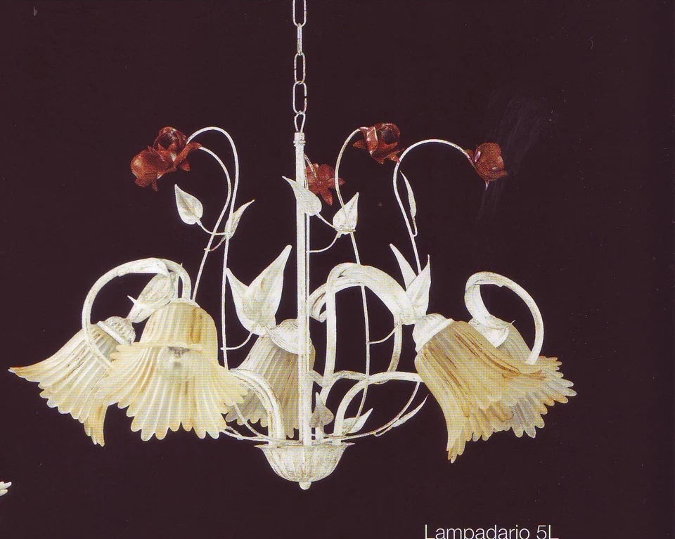 LAMPADARIO A SOFFITTO IN FERRO BATTUTO LAMPADARIO  5 LUCI MADE ITALY - Immagine 1 di 1