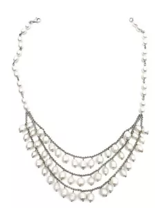 Collar de 3 filas de perlas frescas de plata de ley HSN. 16" - Imagen 1 de 5