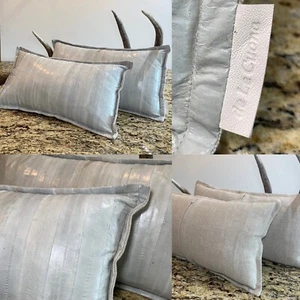 De Le Cuona High End Designer Leather & Linen Rectangular Throw Pillows RARE! - Picture 1 of 9