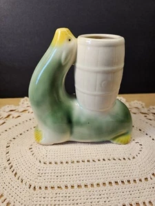 Vintage Seal With Barrel On Its Back Planter - Picture 1 of 18