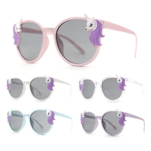Girls Plastic Unicorn Charm Thin Plastic Round Horn Rim Sunglasses - Picture 1 of 21