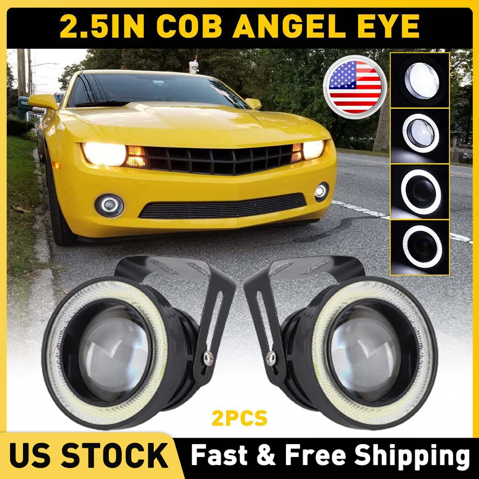 2 X 2,5 «дюймов автомобильный проектор светодиодный противотуманный фонарь COB Halo Angel глаз кольцо лампа DRL - Изображение 1 из 4