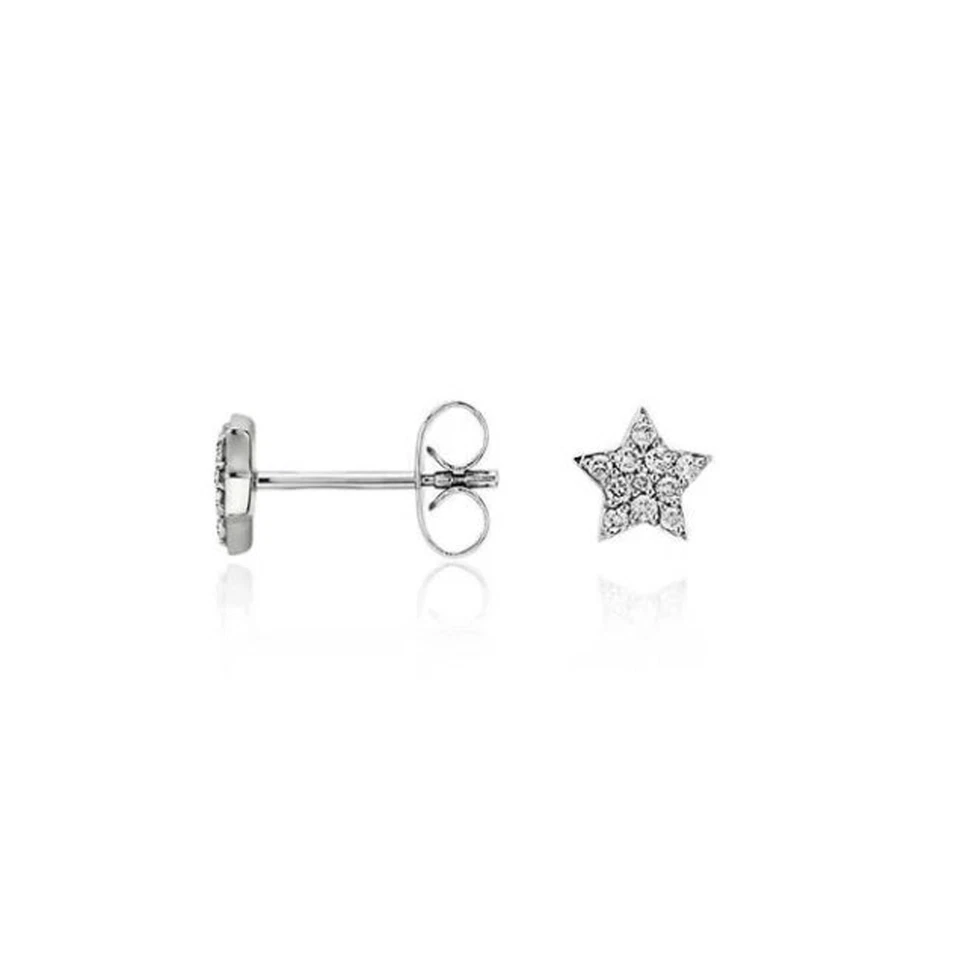 0.10 CT Round Natural Diamond Mini Star Stud Earrings 14K White Gold Plated - Image 1 of 1