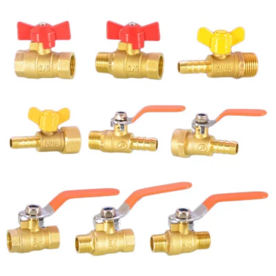 Brass Ball Valve BSP 1/4"-3/4" Thread，8mm-12mm Hose Barb Water Gas Line Shut-off - Image 1 of 4
