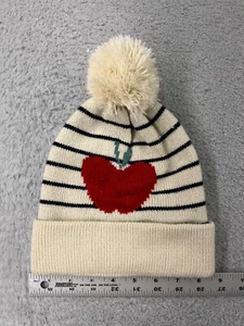 Baby Gap Beanie Toque Youth Small Ivory Red Stripe Knit Acrylic Snow Ski Pom - Picture 1 of 9