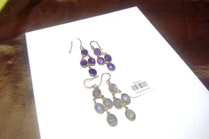 Sterling Silver Labradorite Earrings with Gold Overlay - Picture 1 of 2