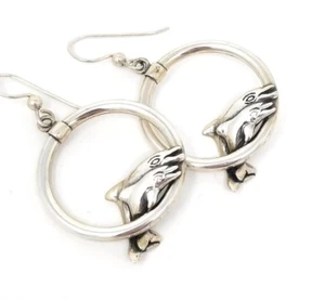  VINTAGE STERLING SILVER DOLPHIN EARRINGS .925 ESTATE FIND 7.6 GRAMS - Picture 1 of 3