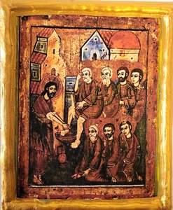 Pedilavium Maundy Washing The Apostles Feet Jesus Niptir Greek Orthodox Icon - Picture 1 of 6