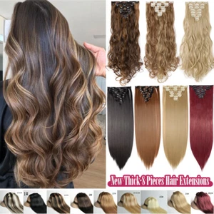 Full Head 8Pcs Long Wavy Clip in Hair Extensions As Human Real Natural Fake Hair - Picture 1 of 67