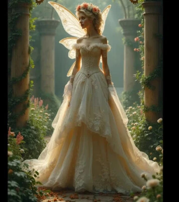 Champagne Wedding Dress Off Shoulders Fairy Tale Celtic Tudor Bride Dress Lace - Image 1 of 4