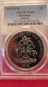 1975 BAHAMAS  2 DOLLARS FLAMINGOS NGC PL69 KM66 PROOFLIKE BEAUTIFUL COIN - Picture 1 of 9