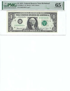 1974 $1 FRN FR1908-E* PMG 65 EPQ, Richmond * Note S/N E02976915*!!! - Picture 1 of 2