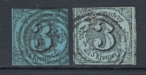 Thurn & Taxis Sc 43, 44 used. 1852 3k Numeral on dark blue & blue papers, - Picture 1 of 2