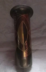 Dinanderie Bronze Art Deco Vase With Geometric Cubist 2 Tone Gold Design 23.5cm - Picture 1 of 10