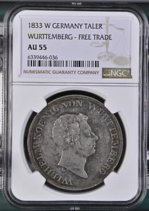 1833-W Germany Taler Wurttemberg - Free Trade - NGC AU 55 - Picture 1 of 4