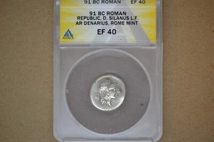 Roman Republic: D. Silanus L.f. (91 BC). AR denarius (18mm). ANACS EF-40 - Picture 1 of 5