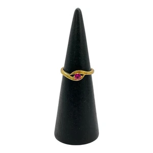 9ct 9K Yellow Gold Created Red Ruby Ladies Ring Size O. Brand New - Picture 1 of 8