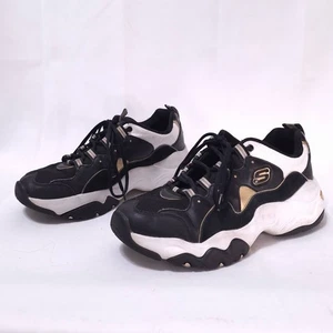 Skechers D'Lites 3 Chunky Platform Sneakers Men 9 Women10 Memory Foam Black Gold - Picture 1 of 11