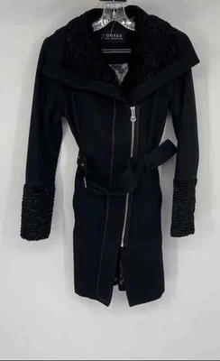 Guess Womens Black Long Sleeve Full-Zip Belted Trench Coat Size Small - Image 1 of 4