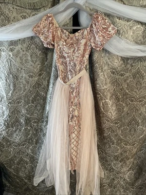 Pink and gold sequin ball gown Attachable Skirt Tull Youth Size 9 - Image 1 of 4
