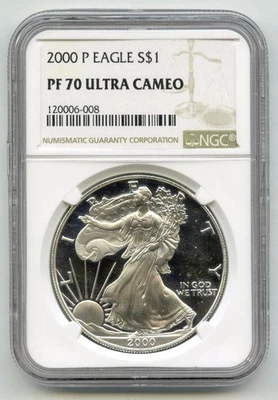 2000-P American Eagle Proof Silver Dollar NGC PF70 Ultra Cameo Philadelphia P764 - Image 1 of 2