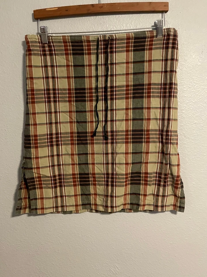 White Stag Skirt Womens Medium Brown Plaid Cotton Drawstring Academia Y2K READ - Image 1 of 4