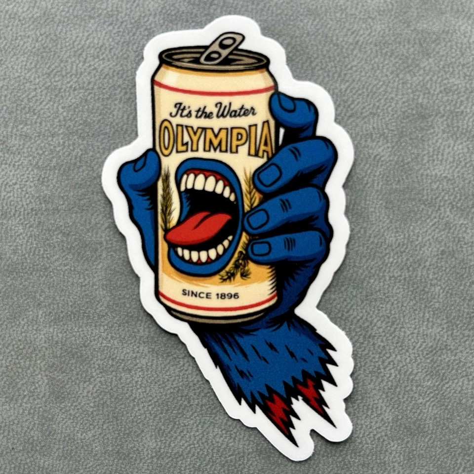 Olympia Beer 3” Vinyl Sticker – Iconic Can & Retro Hand Design Oly - Image 1 of 1