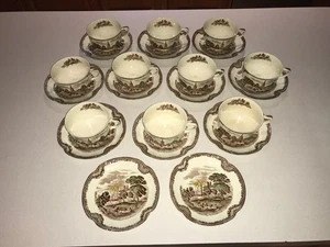 10 Johnson Brothers Tea Cups & 12 Saucers Old Britain Castles Brown Multicolor - Picture 1 of 14