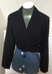 80s ETAM Black Short Cropped Fitted Jacket Top Size 10 Smart Retro Unique Casual - Picture 1 of 12
