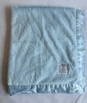 Little Giraffe  Receiving Baby Blue Blanket Luxe Faux Fur Satin Trim 29” x 35” - Image 1 of 4