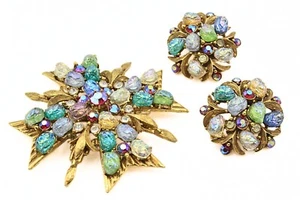 Spectacular FLORENZA Signed Lava Rock Multicolor Maltese Cross Earrings Set - Picture 1 of 10