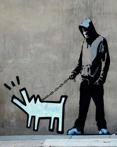Banksy Graffiti Street Art Haring Dog Premium 16 x 20 Lienzo Impresión Venne - Imagen 1 de 2