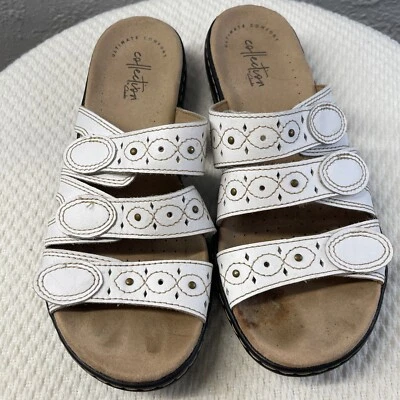 Женские босоножки Clarks Collection 7 Leisa Faye белая кожа для терапии на плоской подошве пляжные - Изображение 1 из 4