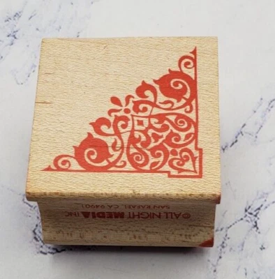 All Night Media Lace Ornamental Corner Wood Mounted Rubber Stamp - Image 1 of 4