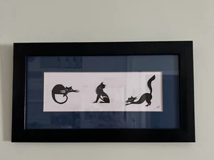 Vintage Alex Fong Collage Original Art. Three Cats, Matted And Framed Silhouette - Picture 1 of 17
