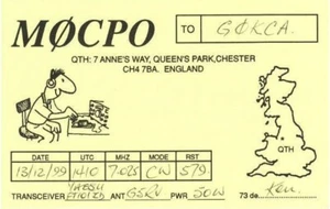 Amateur Radio QSL Card England M0CPO Queen's Park Chester - Picture 1 of 1