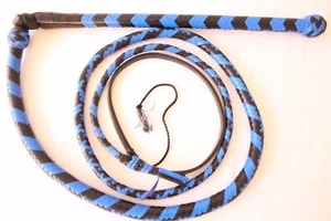 6 Ft Stock Whip, 12 Plaited, Genuine Leather, Heavy Duty Blue & Black Stockwhip - Picture 1 of 11
