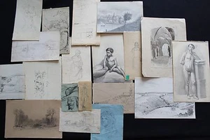 Collection de 18 CROQUIS 19ème Ecole Française - Photo 1/10