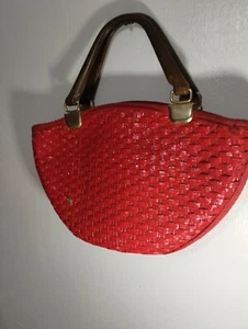 70s Vintage Italian Red Wicker Purse - Bag 16"×14" - Picture 1 of 8