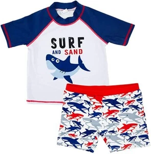 2 Piece Rash Guard Trunk Swimsuits Set Short Sleeve Swimwear Set Toddler Boys - Picture 1 of 6