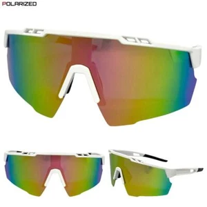Oversized Sporty Wrap Around Cycling Fishing POLARIZED SUN GLASSES White Frame - Picture 1 of 6