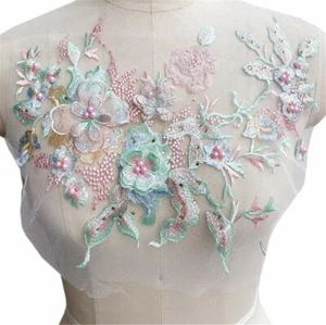 Lace Applique Motif Sewing Applique Patch 3D Embroidered Flowers Decoration - Picture 1 of 4
