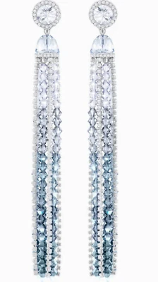 Brincos femininos Swarovski vista para o mar comprimento longo clipe em azul e branco 5457523 - Imagem 1 de 4