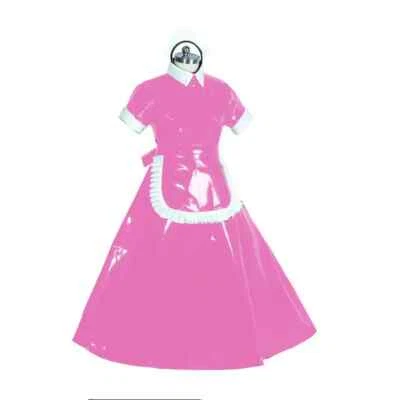 Disfraz de criada francesa de PVC brillante bloqueable talla grande disfraz de maricón vestido 7XL Foto 1 de 4