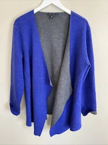 Eileen Fisher Merino Wool Draped Open Front Cardigan Blue Large Cottagecore - Picture 1 of 6