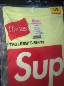 SUPREME/ HANES TAGLESS TEES (2 PACK) FLUORESCENT YELLOW SIZE Large SS23 NEW - Picture 1 of 2
