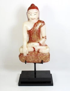FINE ANTIQUE 19TH CENTURY BURMESE CARVED WHITE MARBLE STATUE OF SEATED BUDDHA - Picture 1 of 12