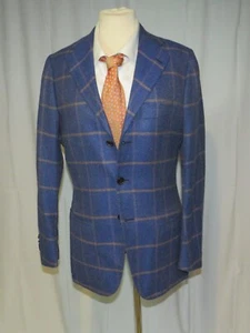 Cesare Attolini Custom Made Blue Plaid Cashmere Three Button Sport Coat 36R - Picture 1 of 16