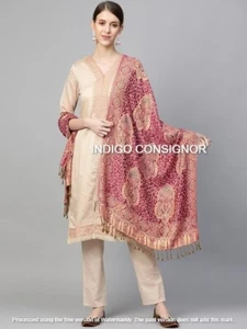 Women Pashmina Paisley Shawl Wrap Cashmere Wool Feel Soft Warm Stole Scarf Pink - Picture 1 of 5